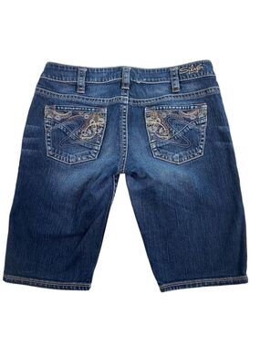 Silver jeans denim shorts western style Taylor size 30 stretchy blue embroidery